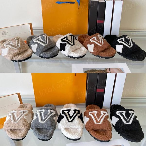 Womens Designer Slippers Lamb Wool Sandals Warm Comfort Thick Platform Shoe Autumn Winter Plush Slide Girls Slipper with Box 35-42, Brown
Womens Designer Slippers Lamb Wool Sandals Warm Comfort Thick Platform Shoe Autumn Winter Plush Slide Girls Slipper with Box 35-42, Brown