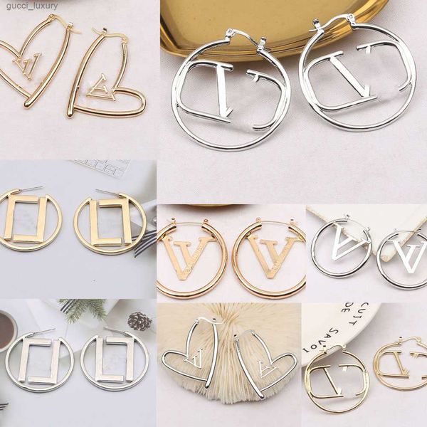 

designer hoop earrings for women girls luxury gold geometric huggie ear studs valentine's day gift, Golden;silver