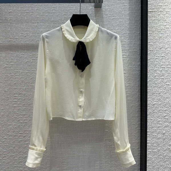 2023 autumn ivory solid color ribbon bow silk blouse shirt long sleeve peter pan neck panelled single-breasted shirts z3g220212, White
2023 autumn ivory solid color ribbon bow silk blouse shirt long sleeve peter pan neck panelled single-breasted shirts z3g220212, White