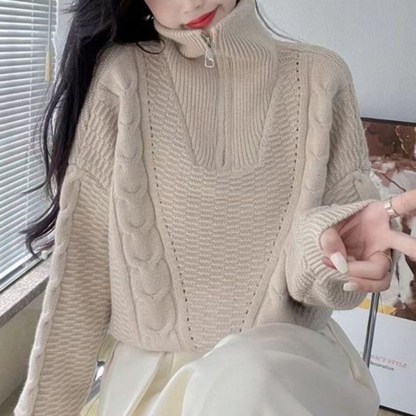 womens sweaters korean autumn fashion elegant temperament half cardigan sweater fried dough twists long sleeve warm pullover cashmere 230822, White;black
womens sweaters korean autumn fashion elegant temperament half cardigan sweater fried dough twists long sleeve warm pullover cashmere 230822, White;black