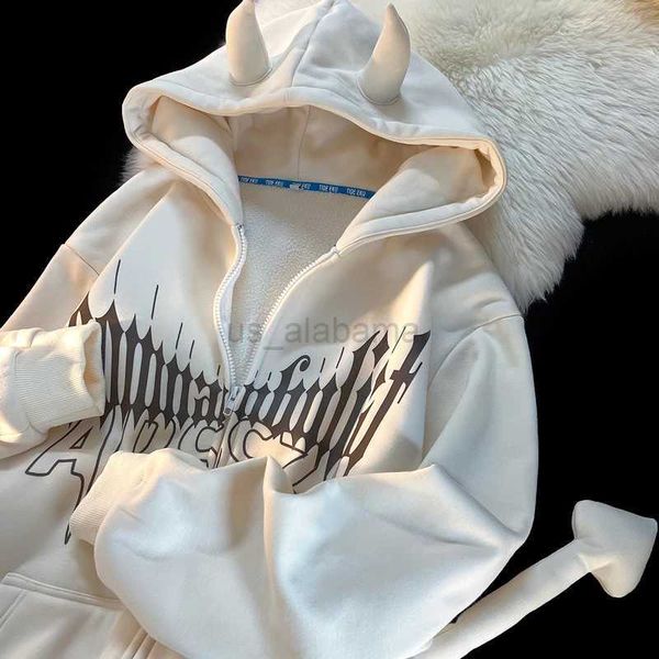 men's hoodies sweatshirts harajuku demon hoodies tail design gothic oversized hoodie sweatshirt goth zip up hoodie y2k clothes couples, Black
men's hoodies sweatshirts harajuku demon hoodies tail design gothic oversized hoodie sweatshirt goth zip up hoodie y2k clothes couples, Black