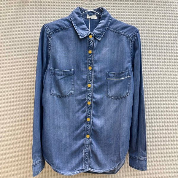2023 autumn blue solid color panelled denim blouse shirt long sleeve lapel neck double pockets single-breasted shirts z3g220293, White
2023 autumn blue solid color panelled denim blouse shirt long sleeve lapel neck double pockets single-breasted shirts z3g220293, White
