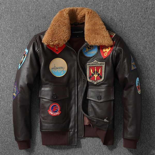 men's jackets g1 layer cowhide leather flight jacket 100%men genuine leather lapel leisure jacket gun same as tom 230822, Black;brown
men's jackets g1 layer cowhide leather flight jacket 100%men genuine leather lapel leisure jacket gun same as tom 230822, Black;brown
