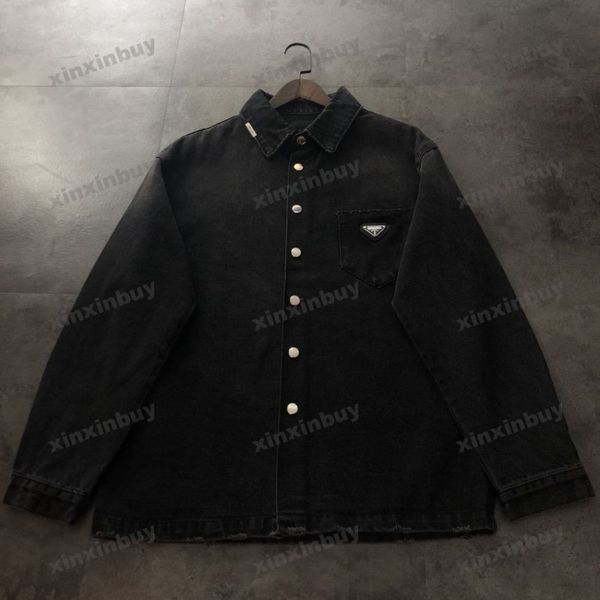 xinxinbuy men designer coat jacket metal triangle label denim shirt long sleeve women gray black green khaki s-4xl, Black;brown
xinxinbuy men designer coat jacket metal triangle label denim shirt long sleeve women gray black green khaki s-4xl, Black;brown