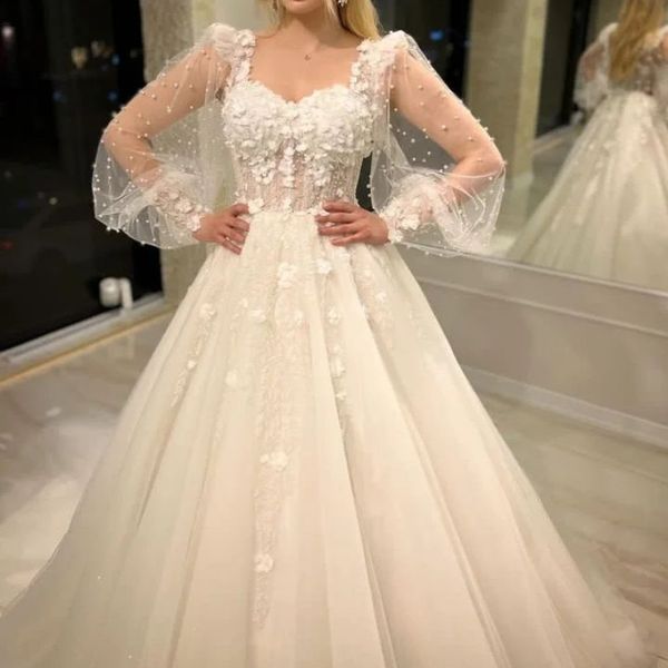 luxury sweetheart neck long sleeved a-line wedding dress delicate appliques lace off the shoulder princess bridal gown vestidos de novia, White
luxury sweetheart neck long sleeved a-line wedding dress delicate appliques lace off the shoulder princess bridal gown vestidos de novia, White