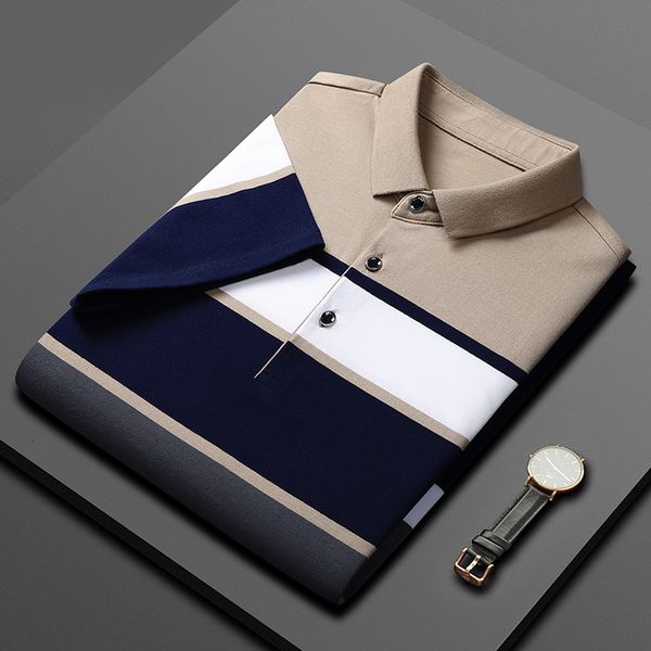 men s jackets summer men short sleeve t shirt 95 cotton multi color style business lapel striped polo shirt 2023 230823, Black;brown
men s jackets summer men short sleeve t shirt 95 cotton multi color style business lapel striped polo shirt 2023 230823, Black;brown
