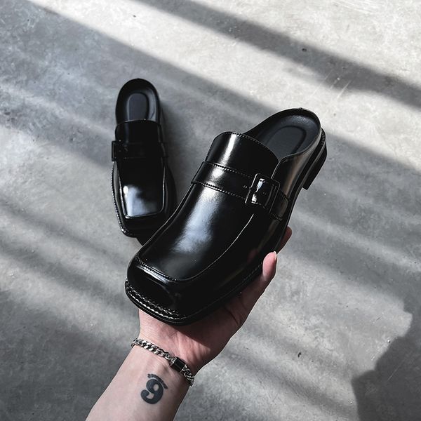dress shoes summer korean version non heel slipper leather shoes men's casual leather shoes british fashion square head lazy shoes 2308, Black
dress shoes summer korean version non heel slipper leather shoes men's casual leather shoes british fashion square head lazy shoes 2308, Black