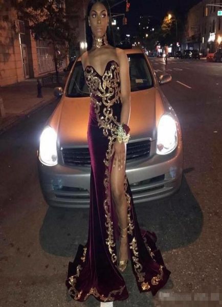 african velvet mermaid prom dresses sweetheart gold appliques high side split formal dresses evening gowns custom made cocktail dr6052592, Black
african velvet mermaid prom dresses sweetheart gold appliques high side split formal dresses evening gowns custom made cocktail dr6052592, Black