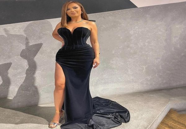 black velvet strapless mermaid evening dresses side split sweep train formal prom special occasion dress3909052, Black;red
black velvet strapless mermaid evening dresses side split sweep train formal prom special occasion dress3909052, Black;red