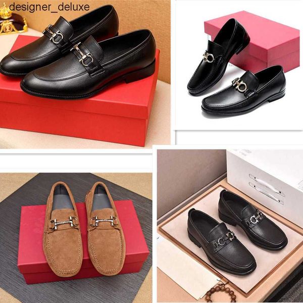 Image of Feragamo 2023 High Quality Fashion Luxury New Mens Loafers Dress shoes Brand Business Formal Genuine Leather Slip On Flats Suede Party Wedding Size 38-46