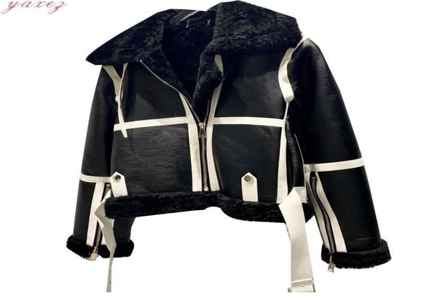 women039s jackets 2021 pu leather lamb fur patchwork jackert autumn winter white stripe contrast belt label motocycle coat over7362522, Black;brown
women039s jackets 2021 pu leather lamb fur patchwork jackert autumn winter white stripe contrast belt label motocycle coat over7362522, Black;brown