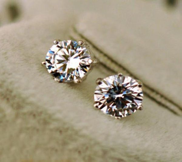

luxury women men cz diamond 6 prong stud earrings s925 sterling silver wedding love earrings jewelry size 3mm 4mm 5mm 6mm 89779451, Golden;silver