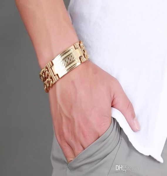 316l stainless steel double chain huge big men039s gold plated bracelet greek key pattern male jewelry7204617, Black
316l stainless steel double chain huge big men039s gold plated bracelet greek key pattern male jewelry7204617, Black