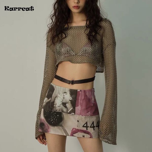 womens sweaters karrcat grunge aesthetics cropped pullover vintage hollow out jumpers punk style knitted harajuku y2k streetwear 230822, White;black
womens sweaters karrcat grunge aesthetics cropped pullover vintage hollow out jumpers punk style knitted harajuku y2k streetwear 230822, White;black