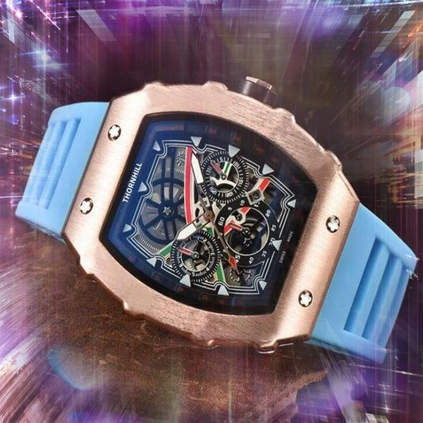 popular usa europe mens watches 43mm size skeleton dial clock wristwatches rubber belt quartz automatic movement calendar hour moo272k, Slivery;brown