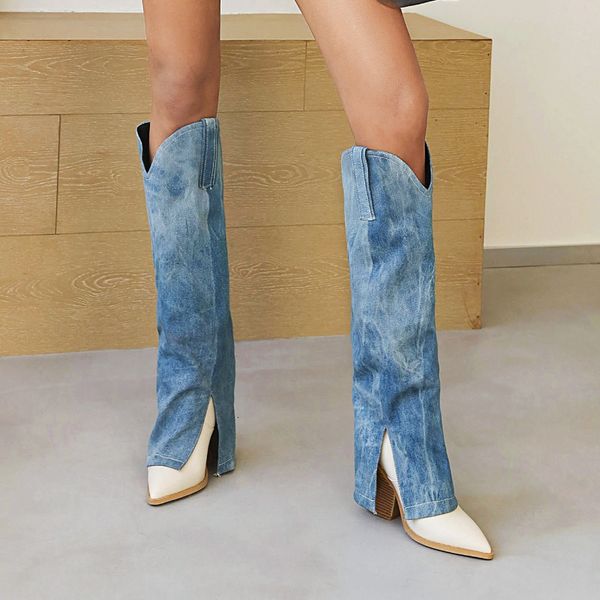 boots womens knee cowboy wood grain thick heel shoes ladies western denim style long modern fashion 230823, Black
boots womens knee cowboy wood grain thick heel shoes ladies western denim style long modern fashion 230823, Black