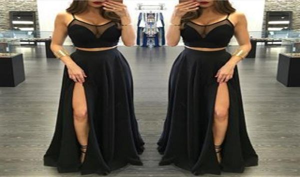 high side split prom dresses black spaghtti straps sheer neck chiffon long women skirts two piece formal party evening gowns4491312
high side split prom dresses black spaghtti straps sheer neck chiffon long women skirts two piece formal party evening gowns4491312