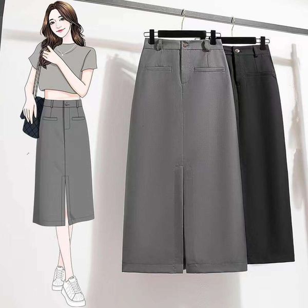 large sized black split skirt for women spring and summer slim looking a line short draping suit mid length
large sized black split skirt for women spring and summer slim looking a line short draping suit mid length