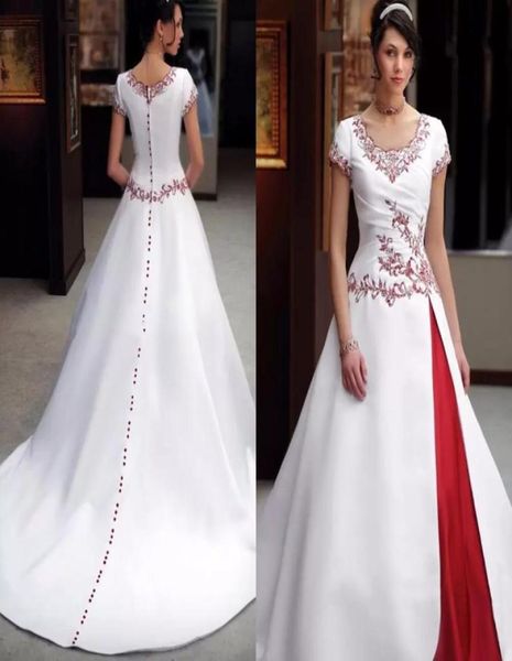 vintage white and red wedding dress 2022 lace embroidery buttons cap short sleeve a line stain bridal gowns court train country ch7375880
vintage white and red wedding dress 2022 lace embroidery buttons cap short sleeve a line stain bridal gowns court train country ch7375880