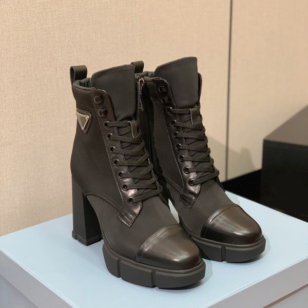 triangle brushed leather nylon ankle boot chunky block heel pointed toe booties women's luxury designers fashion dress casual shoes fac, Black
triangle brushed leather nylon ankle boot chunky block heel pointed toe booties women's luxury designers fashion dress casual shoes fac, Black