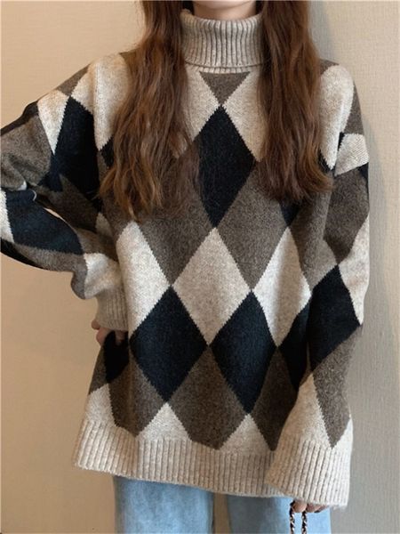 womens sweaters argyle turtleneck women winter warm knitted sweater female vintage thick loose pullover ladies korean casual jumper streetwe, White;black
womens sweaters argyle turtleneck women winter warm knitted sweater female vintage thick loose pullover ladies korean casual jumper streetwe, White;black