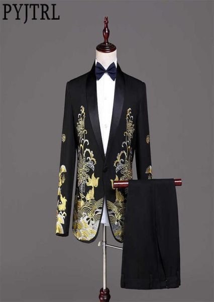 pyjtrl men fashion gold embroidery suits white black red prom dress stage singers costume wedding groom tuxedo jacket with pants x7634556
pyjtrl men fashion gold embroidery suits white black red prom dress stage singers costume wedding groom tuxedo jacket with pants x7634556