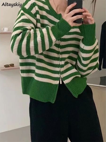 womens sweaters zipup striped knitted cardigans women vintage korean fashion oneck chic simple allmatch loose sueters mujer 230822, White;black
womens sweaters zipup striped knitted cardigans women vintage korean fashion oneck chic simple allmatch loose sueters mujer 230822, White;black