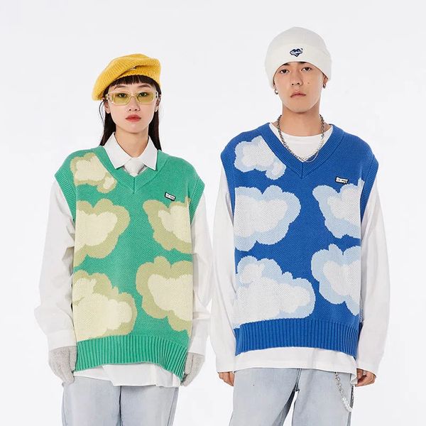 men's sweaters knitwear harajuku cloud graphic v-neck knitted sweater vest men women vintage loose sleeveless sweaters y2k clothing 23, White;black
men's sweaters knitwear harajuku cloud graphic v-neck knitted sweater vest men women vintage loose sleeveless sweaters y2k clothing 23, White;black