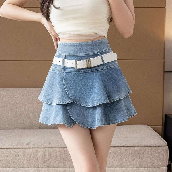 age reduction ruffled denim skirt womens summer high waisted a line cake slim showing short lining, Black
age reduction ruffled denim skirt womens summer high waisted a line cake slim showing short lining, Black