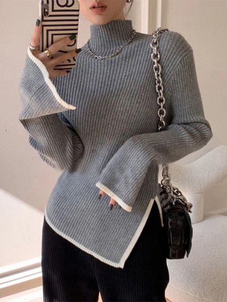 womens sweaters elegant solid color turtleneck basic knitted sweater autumn korea chic trumpet sleeve slim casual irregular pullovers jumper, White;black
womens sweaters elegant solid color turtleneck basic knitted sweater autumn korea chic trumpet sleeve slim casual irregular pullovers jumper, White;black