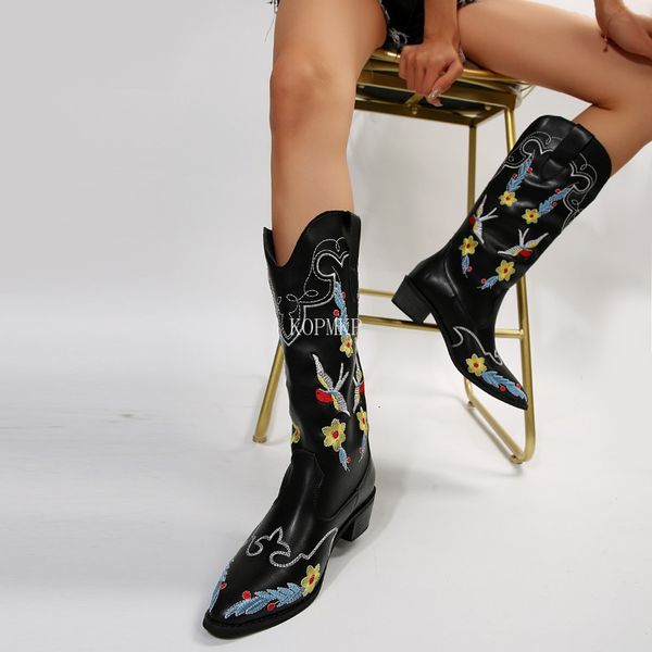 boots 3543 fashion women mid calf western cowboy pointed toe knee high pull on ladies leather embroidery botas mujer 230823, Black
boots 3543 fashion women mid calf western cowboy pointed toe knee high pull on ladies leather embroidery botas mujer 230823, Black