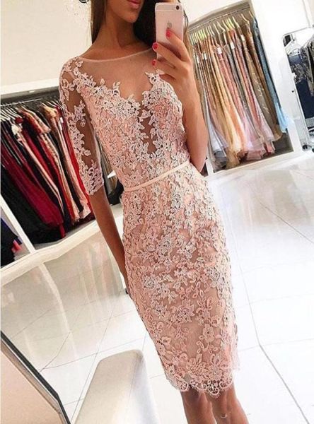 pink short prom dresses sheer neck half sleeves knee length lace party dresses sheath short evening gowns open back homecoming dre1548202, Black
pink short prom dresses sheer neck half sleeves knee length lace party dresses sheath short evening gowns open back homecoming dre1548202, Black