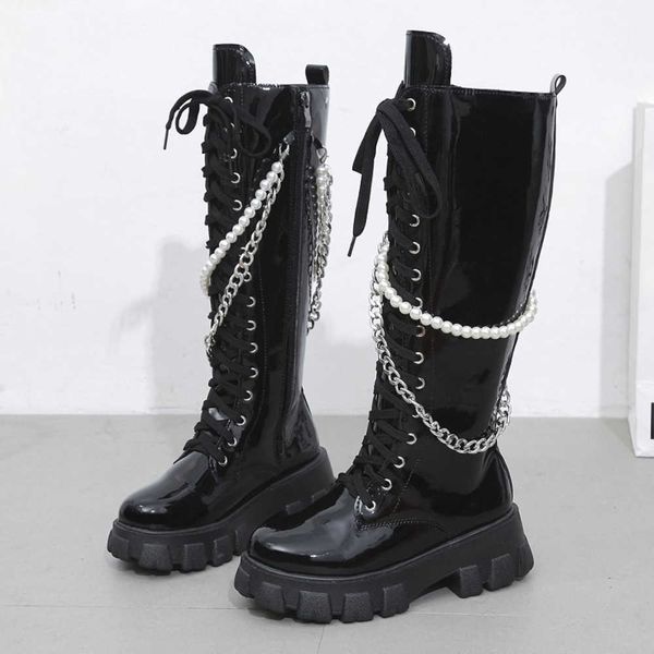 2023 autumn/winter new fashion british style thick bottom pearl chain detachable lace up long barrel knight boots women 230811, Black
2023 autumn/winter new fashion british style thick bottom pearl chain detachable lace up long barrel knight boots women 230811, Black