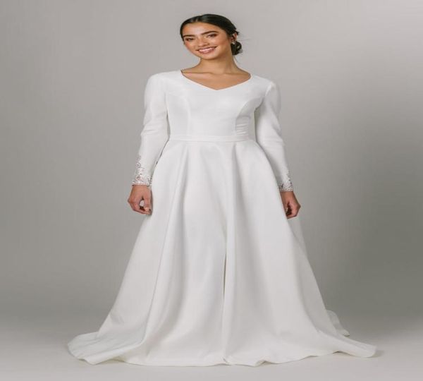 2021 simple aline satin modest wedding dresses bridal gowns v neck long sleeves custom made elegant1407798, White
2021 simple aline satin modest wedding dresses bridal gowns v neck long sleeves custom made elegant1407798, White