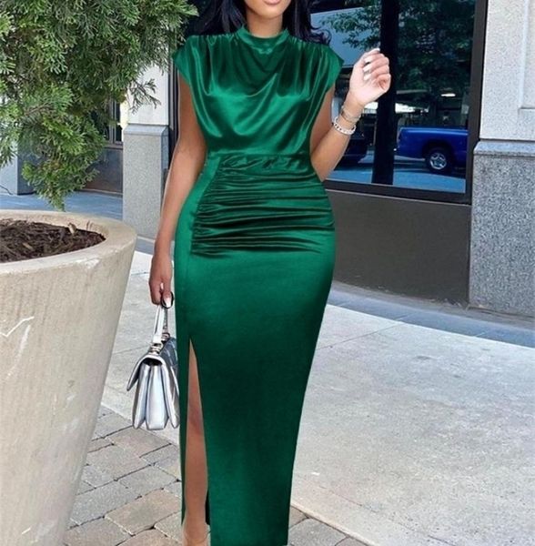 women shiny long dress pleated green elegant slit high collar slim fit sleeveless maxi robes female gowns party spring 2205091435632, Black;gray
women shiny long dress pleated green elegant slit high collar slim fit sleeveless maxi robes female gowns party spring 2205091435632, Black;gray
