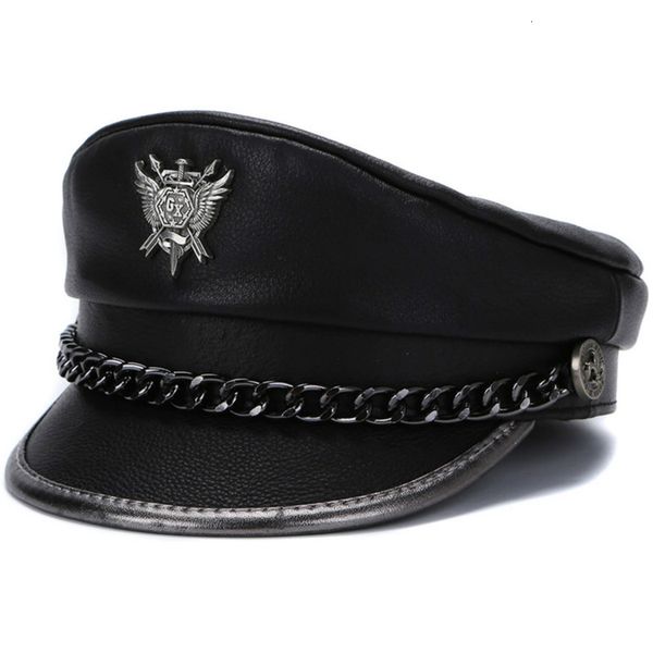 berets novelty winter mens genuine leather hat male flat badge locomotive retro military caps students punk cortical chain gorra 230822, Blue;gray
berets novelty winter mens genuine leather hat male flat badge locomotive retro military caps students punk cortical chain gorra 230822, Blue;gray