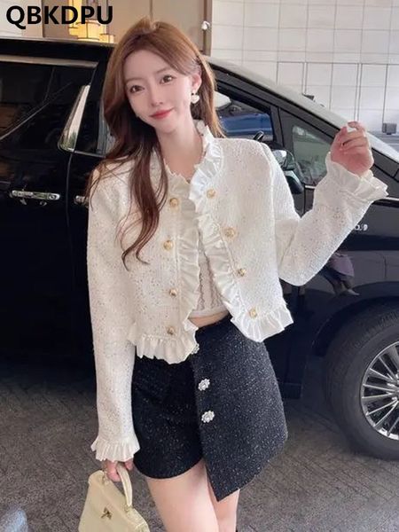 womens jackets vintage short slim flounce tweed coats classic sequinst wool blend women jacket fashion woolen chaquetas korean spring jaquet, Black;brown 
womens jackets vintage short slim flounce tweed coats classic sequinst wool blend women jacket fashion woolen chaquetas korean spring jaquet, Black;brown