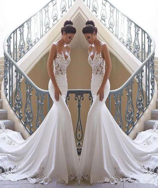 2019 new spaghetti straps lace mermaid beach wedding dresses satin lace applique sweep train boho wedding bridal gowns robes de ma9483485, White
2019 new spaghetti straps lace mermaid beach wedding dresses satin lace applique sweep train boho wedding bridal gowns robes de ma9483485, White