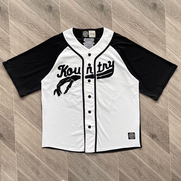 patchwork kountry short sleeve shirt men women 1 quality embroidery letter loose shirt tees, White;black
patchwork kountry short sleeve shirt men women 1 quality embroidery letter loose shirt tees, White;black