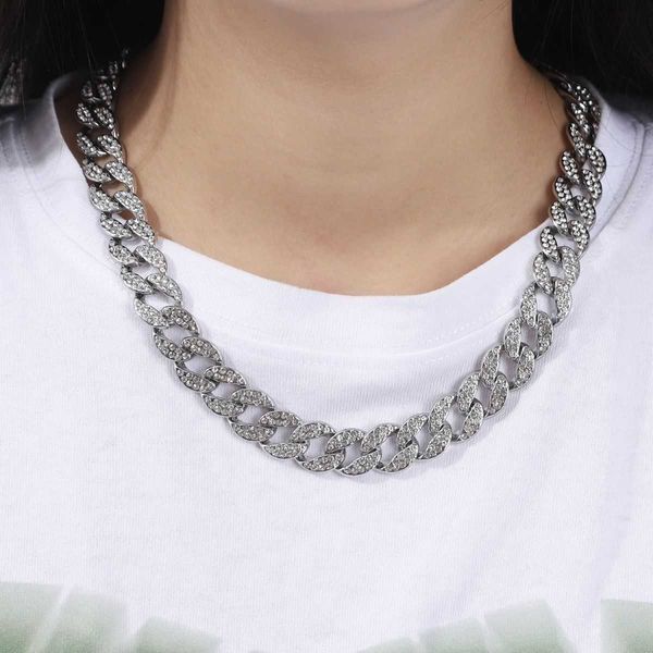 fashion designer new 15mm bar cuban chain men's and women's necklace gold plated full diamond alloy hip hop necklace, Silver
fashion designer new 15mm bar cuban chain men's and women's necklace gold plated full diamond alloy hip hop necklace, Silver