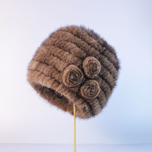 

beanie/skull caps fashion genuine real natural women's knitted mink fur hat hand made knit fashion winter headgear brimless cap 230822, Blue;gray
