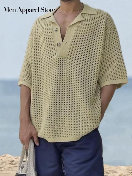 men's sweaters solid oversize hollow out knitted sweater men loose turndown collar half sleeve clothing summer autumn polo male 230822, White;black
men's sweaters solid oversize hollow out knitted sweater men loose turndown collar half sleeve clothing summer autumn polo male 230822, White;black