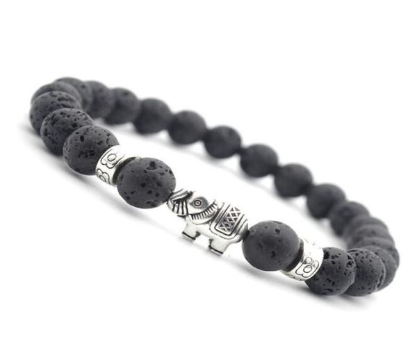 jln elephant buddha beaded strands bracelet natural agate volcanic tiger eye white howlite tibetan bracelets pulseras for man and 7173462, Black