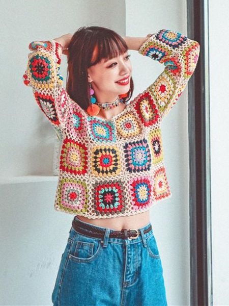 women's sweaters flower knit crop women long sleeve hollow out see through loose and blouses bohemian sweater female knitwear 230822, White;black
women's sweaters flower knit crop women long sleeve hollow out see through loose and blouses bohemian sweater female knitwear 230822, White;black
