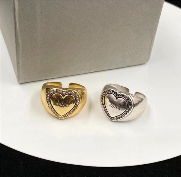 with side stones new heart shaped diamond set english letter open ring temperament peach heart personality vintage love ring, Silver
with side stones new heart shaped diamond set english letter open ring temperament peach heart personality vintage love ring, Silver
