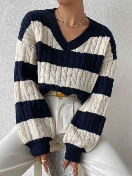 women's 2023 academy style knitwear panel contrast pullover v-neck lantern sleeve sweater, White;black
women's 2023 academy style knitwear panel contrast pullover v-neck lantern sleeve sweater, White;black