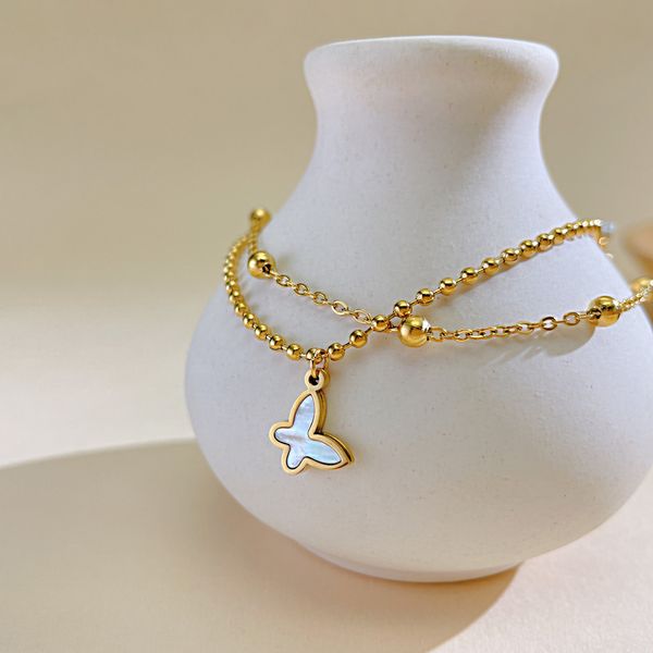 pretty pearl butterfly charms bracelet cz stainless steel double layered beads chain anklet for girls women 8.5inch +5cm gold plated n162, Black
pretty pearl butterfly charms bracelet cz stainless steel double layered beads chain anklet for girls women 8.5inch +5cm gold plated n162, Black