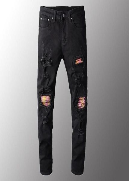 men039s jeans men luxury pink bandanna patchwork biker black stretch denim holes ripped skinny pants plus size 405600384, Blue
men039s jeans men luxury pink bandanna patchwork biker black stretch denim holes ripped skinny pants plus size 405600384, Blue