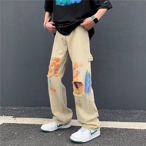 men s jeans straight summer simple style hole painted street hip hop retro loose pants fashion ins korean 230823, Blue
men s jeans straight summer simple style hole painted street hip hop retro loose pants fashion ins korean 230823, Blue
