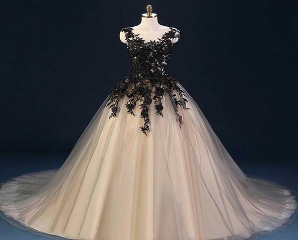 gothic champagne and black ball gown wedding dresses sheer neck sleeveless lace appliques tulle corset bridal gowns with court tra6364523, White
gothic champagne and black ball gown wedding dresses sheer neck sleeveless lace appliques tulle corset bridal gowns with court tra6364523, White